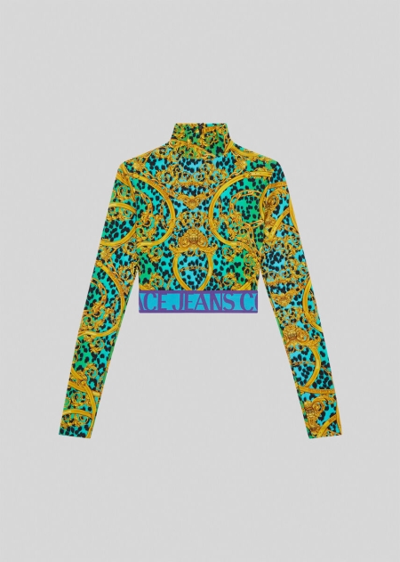 Top Versace Versace Leo Chain Print Crop Dama | FZNRMEU-14